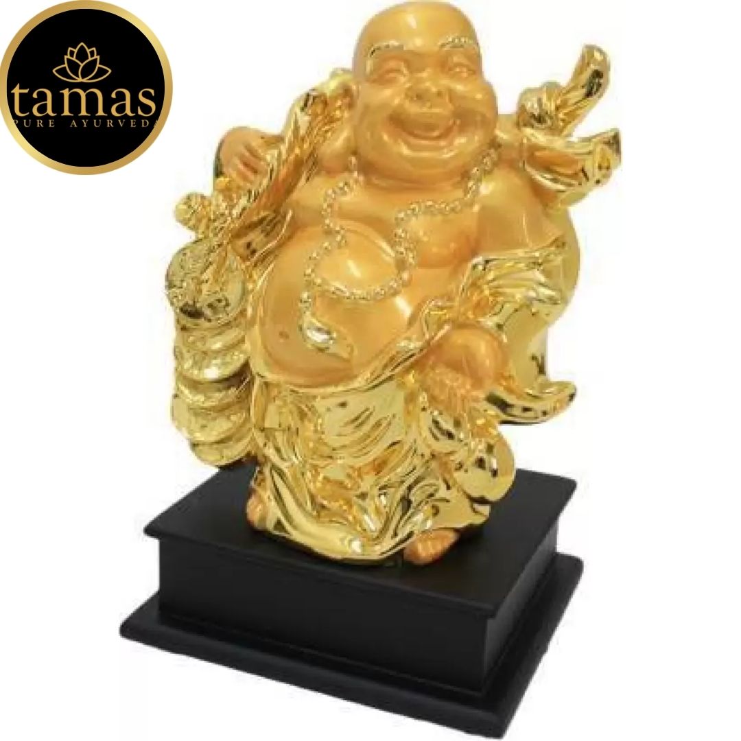 Tamas Poly Resin Gold Plated Fengshui God Laughing Buddha Statue (9.5 Inches, Gold)