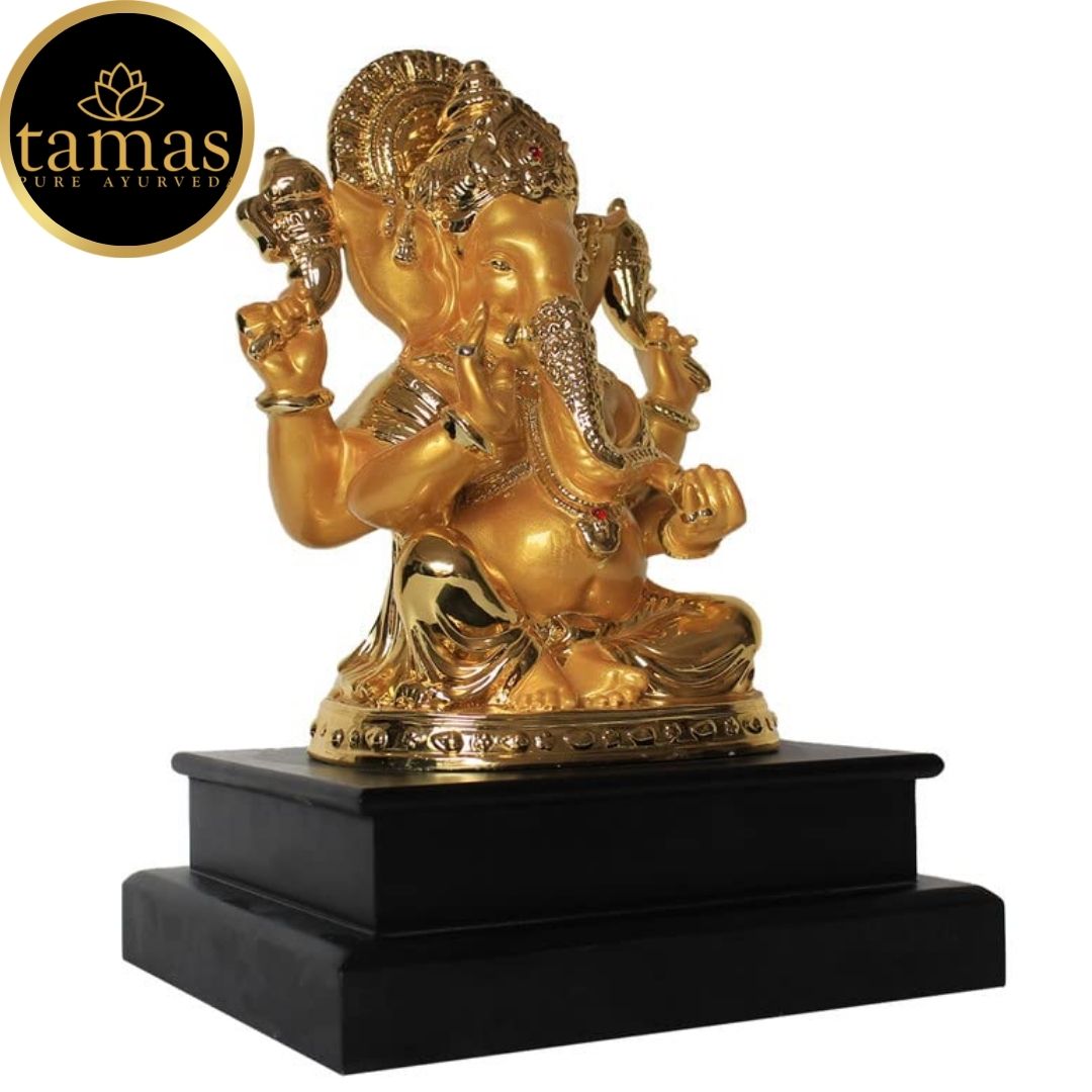 Tamas Poly Resin Gold Plated  Lord Ganesha Statue (12 Inches, Golden)