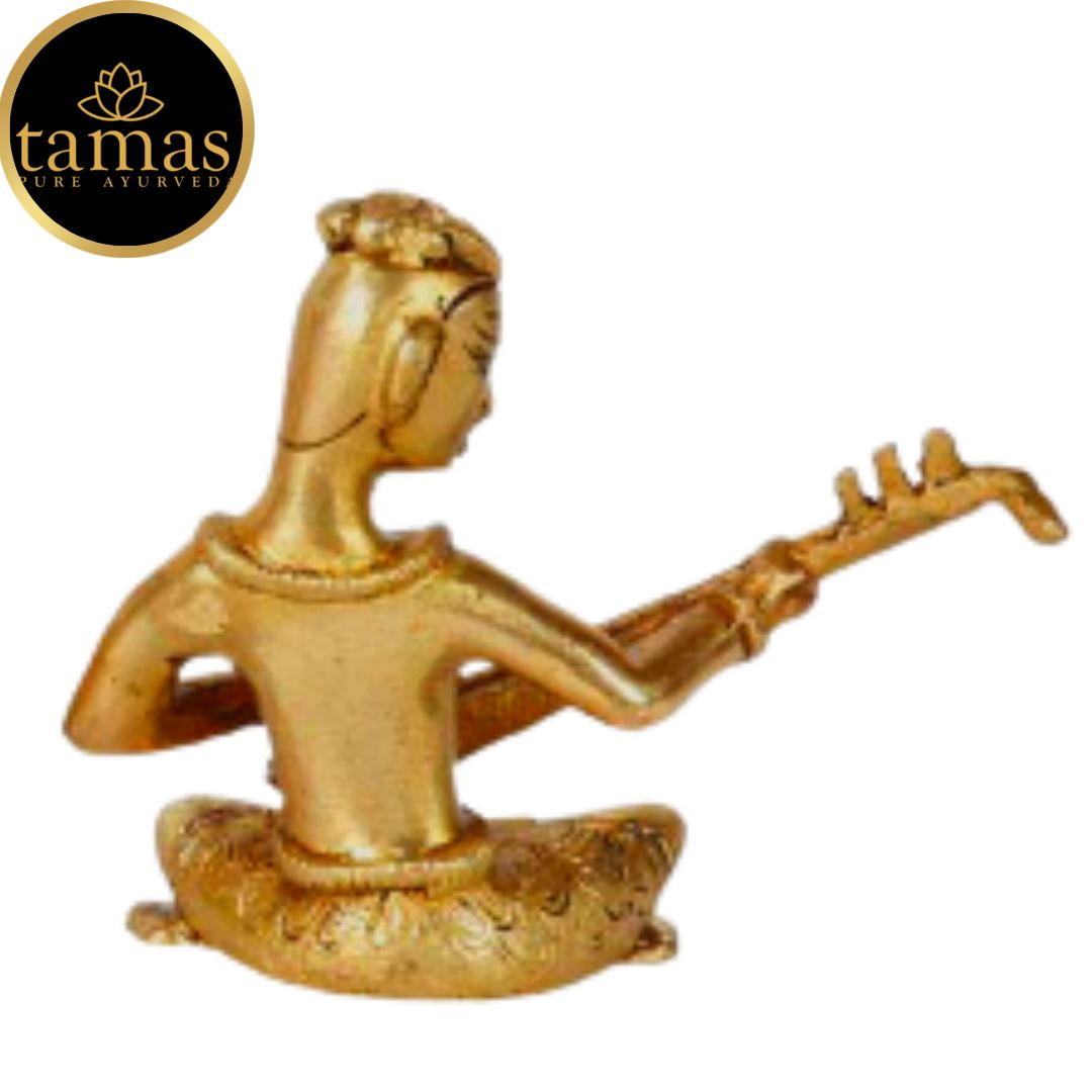 Tamas Brass Musician Playing Sitar Statue (6.5 x 9 Inches, Golden) (Pack of 1)