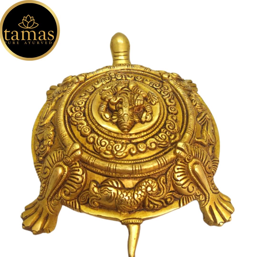 Tamas Brass Kurma Avatar Good Luck Tortoise Statue (Golden) Height: 11 inches