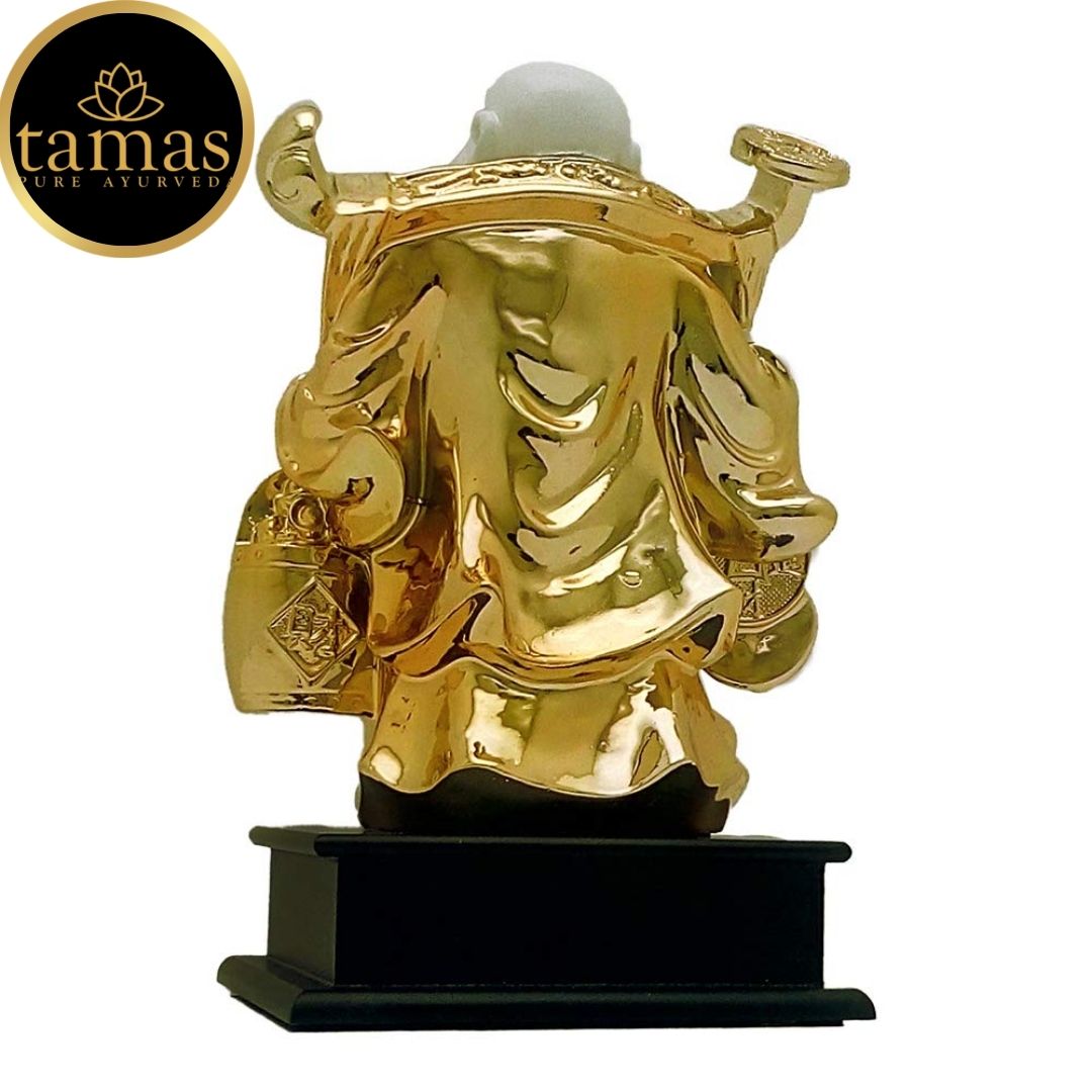 Tamas Poly Resin Gold Plated Fengshui God Laughing Buddha Statue (10 Inches, White and Gold)