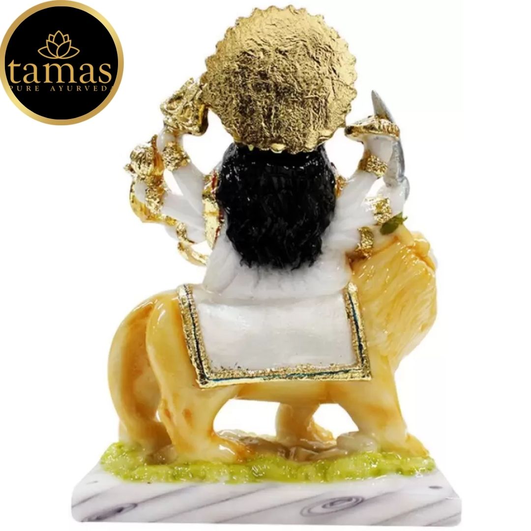 Tamas Marble Dust Gold Plated Mata Sherawali Statue (8 Inches, White and Gold)