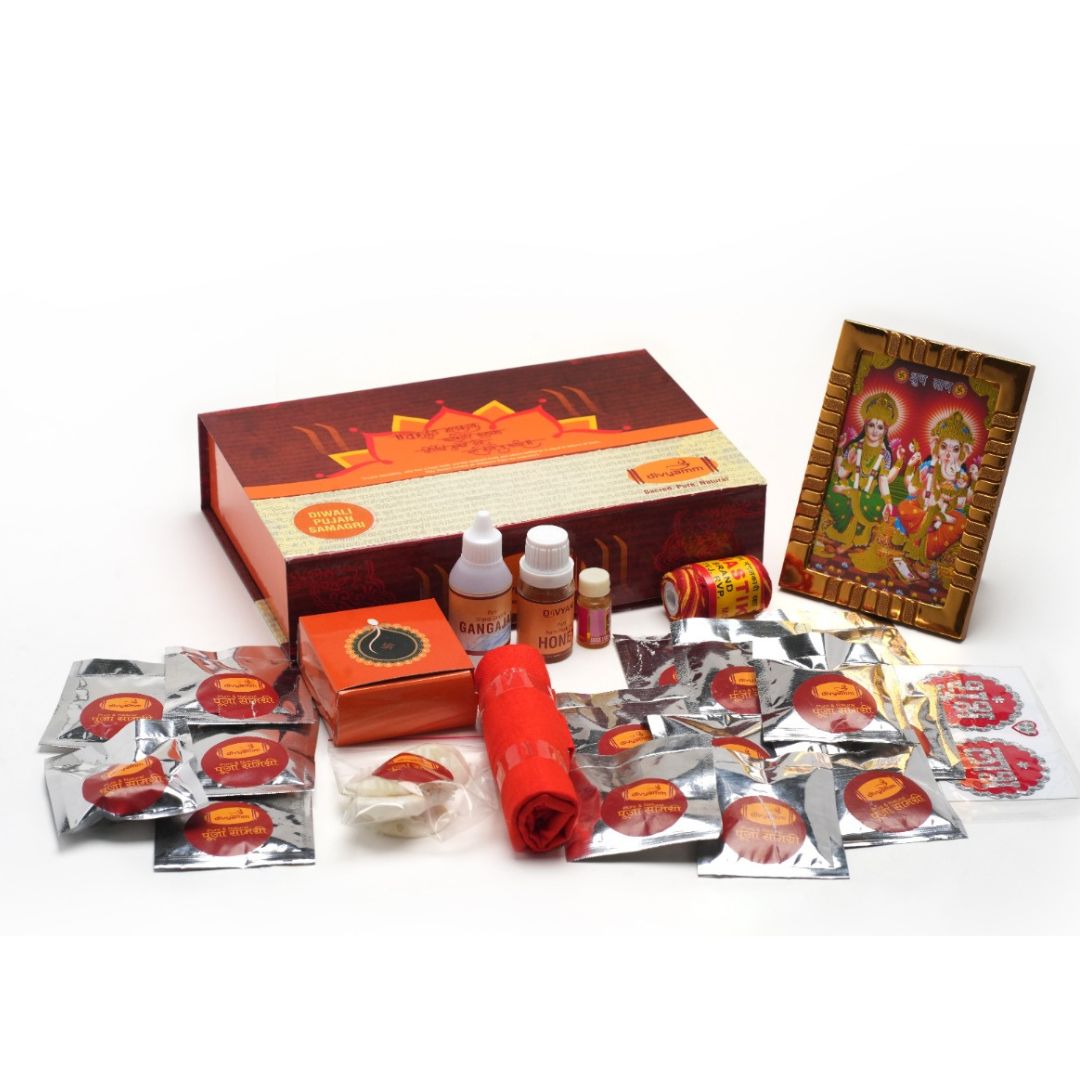 DIVYAM Diwali Puja Box, A set of 29 Puja Essentials.