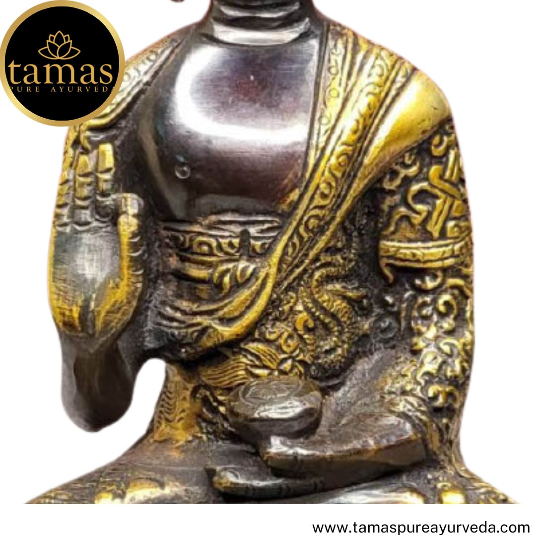 Tamas Brass Handcrafted Sculpture Religious Ashtamangala Tibetan Buddha Statue / Idol with Antique Finish (5.5 x 3 x 8 Inches, Multicolour) (Pack of 1)