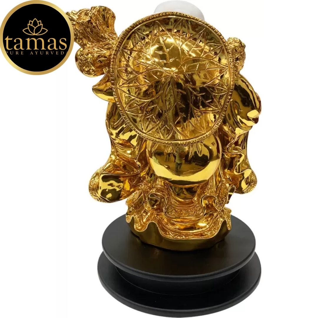 Tamas Poly Resin Gold Plated Fengshui God Laughing Buddha Statue (15.5 Inches, White and Gold)