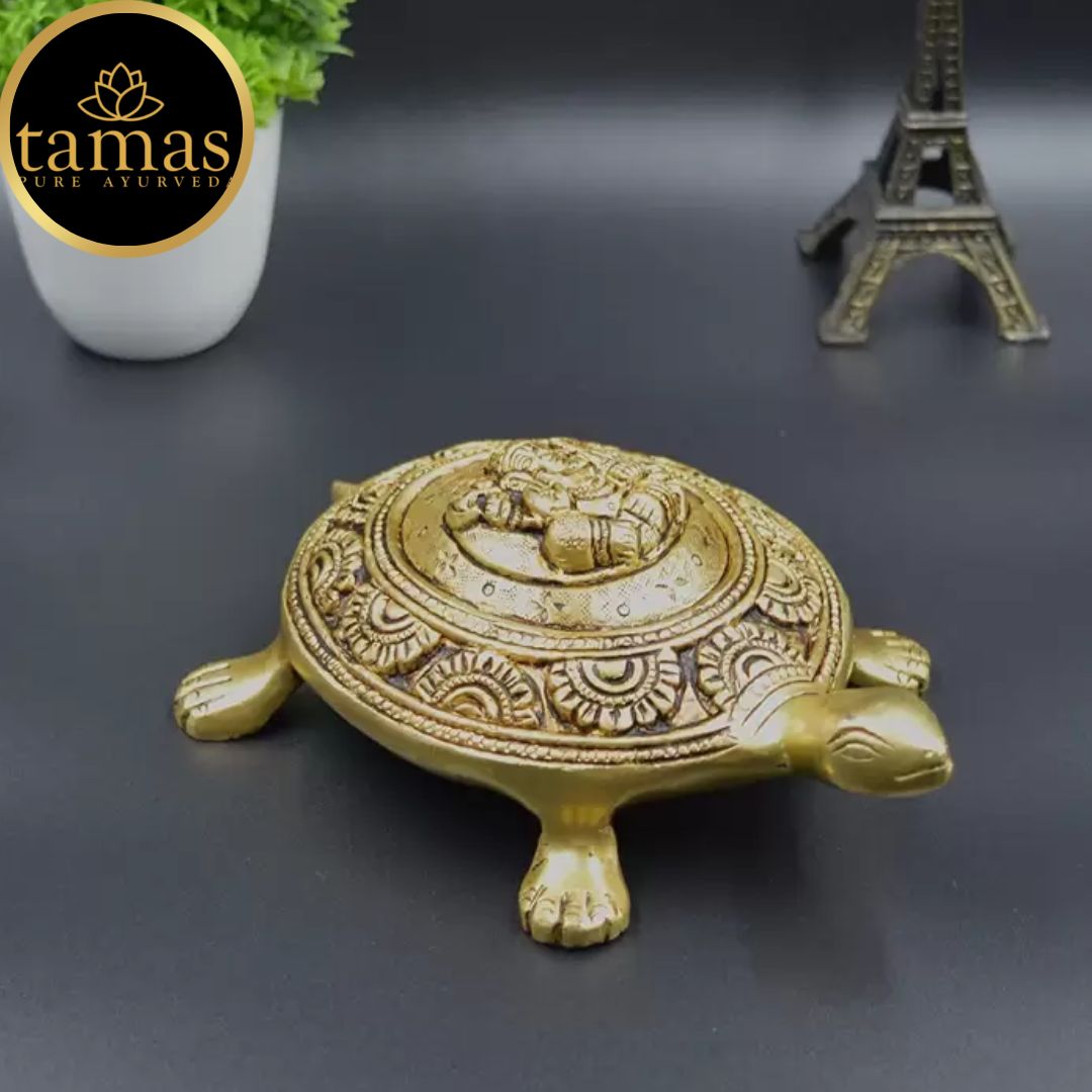 Tamas Brass Good Luck Ganesh Tortoise for Vastu(Golden) Height: 2 inches