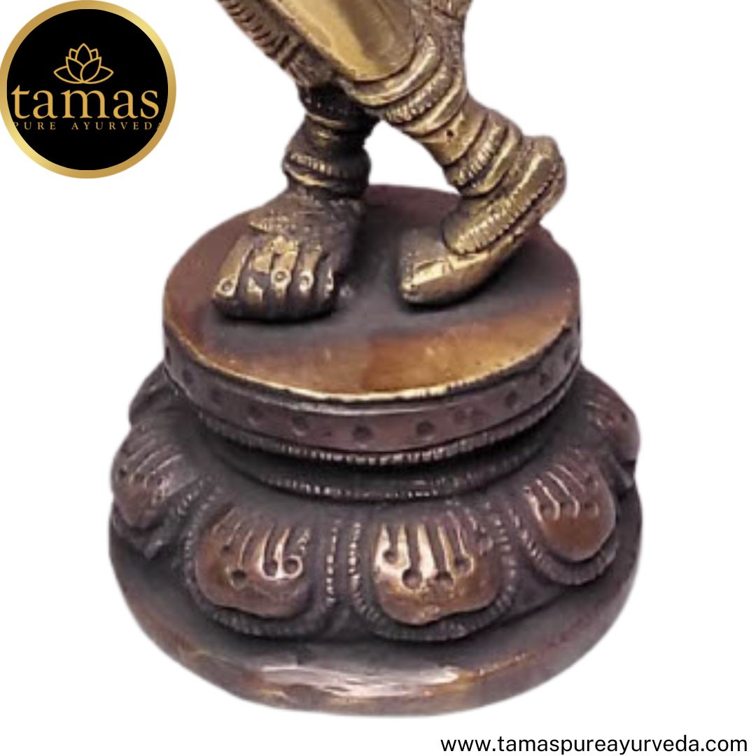 Tamas Brass Handcrafted Flute Playing Krishna with Peacock  Statue / Idol with Antique Finish (3 x 3 x 10 Inches, Golden) (Pack of 1)