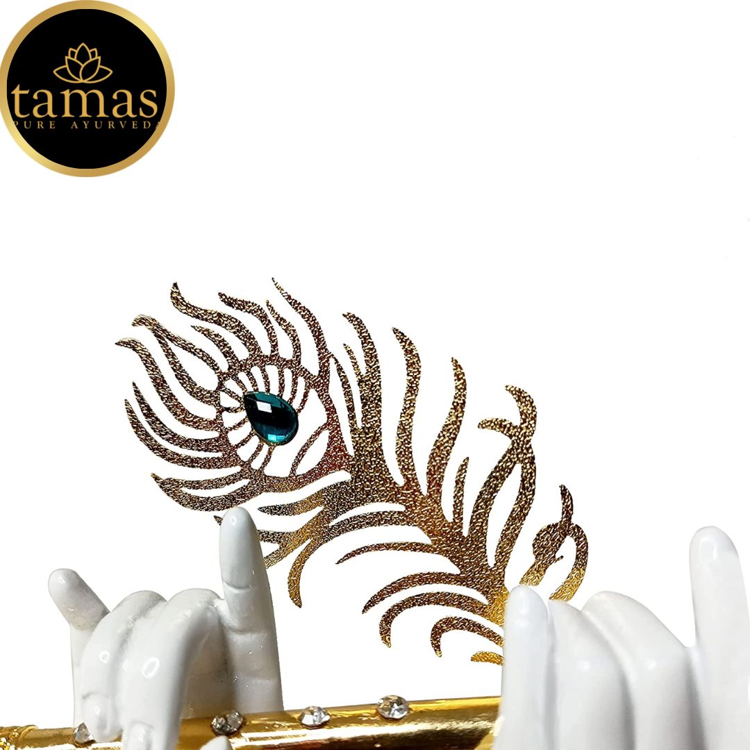 Tamas Gold Plated Divine Flute With Krishna's Peacock Feather ( White & gold) Pack of 1